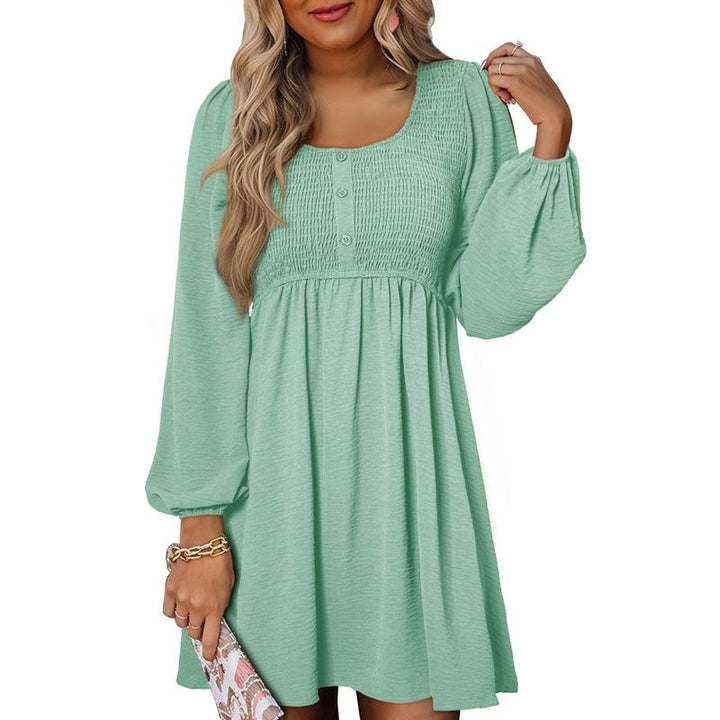 Autumn Smocked Empire Waist Long Sleeve Flowing Skirt Dress