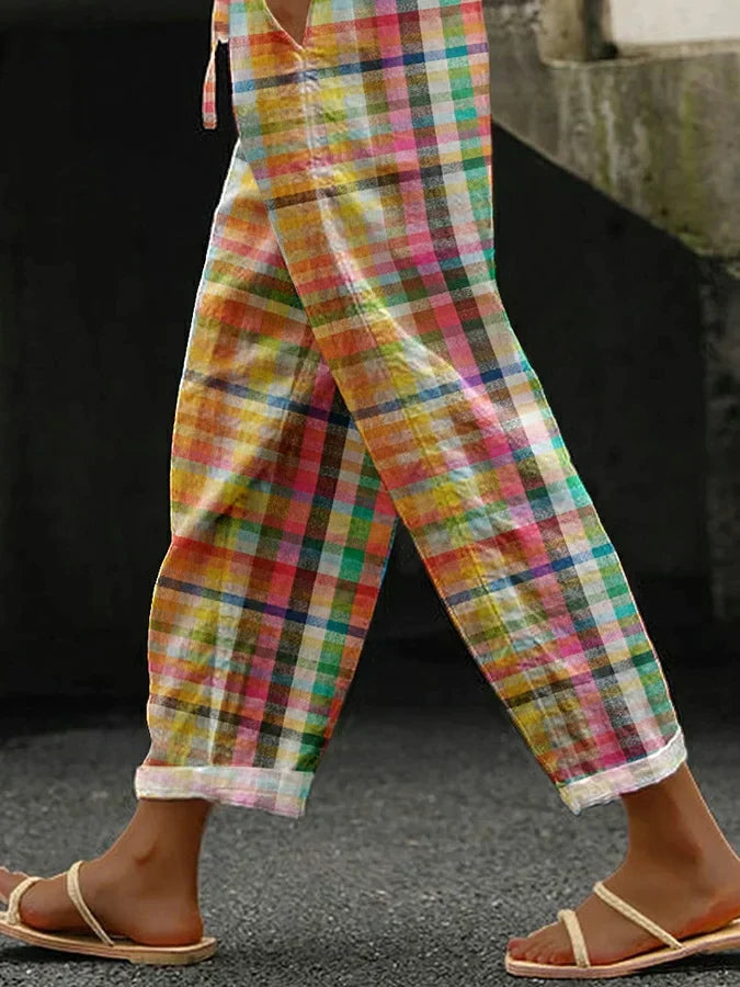 Quinn | Checkered Trousers with Relaxed Fit and Adjustable Waist