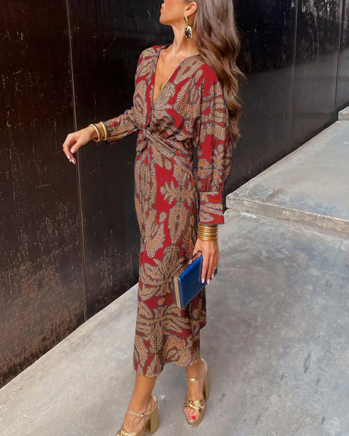 Timeless Elegant Long Sleeve Flowing Chiffon Maxi Evening Dress for Sophisticated Women