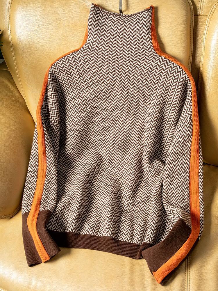 MILA – CHIC HIGH NECK PATTERN SWEATER