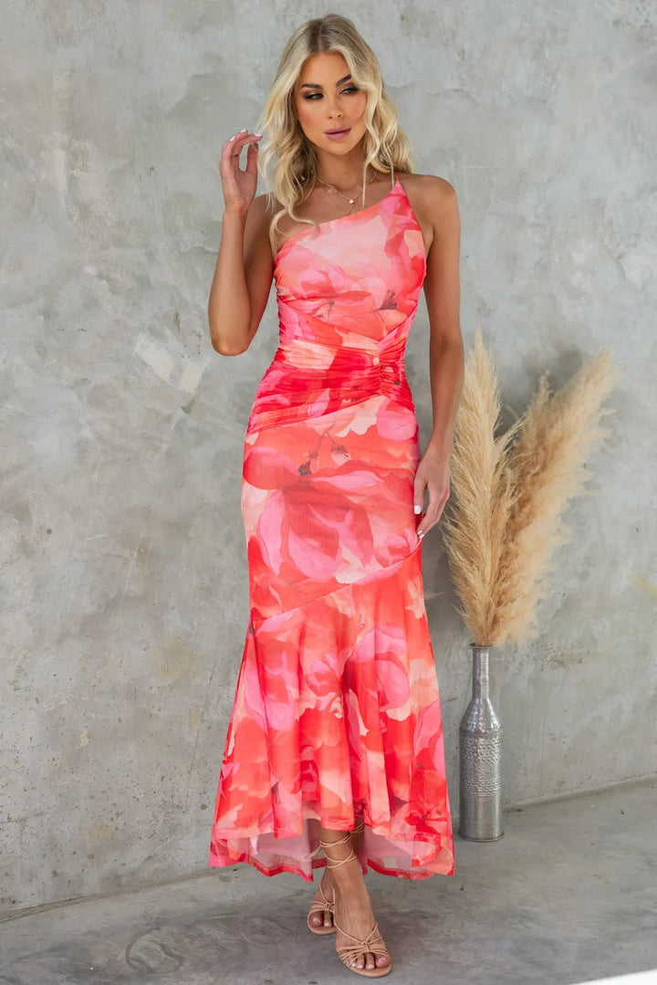 Enchanting Floral Print Silky Chiffon Breathable Summer Silhouette Wedding Dress
