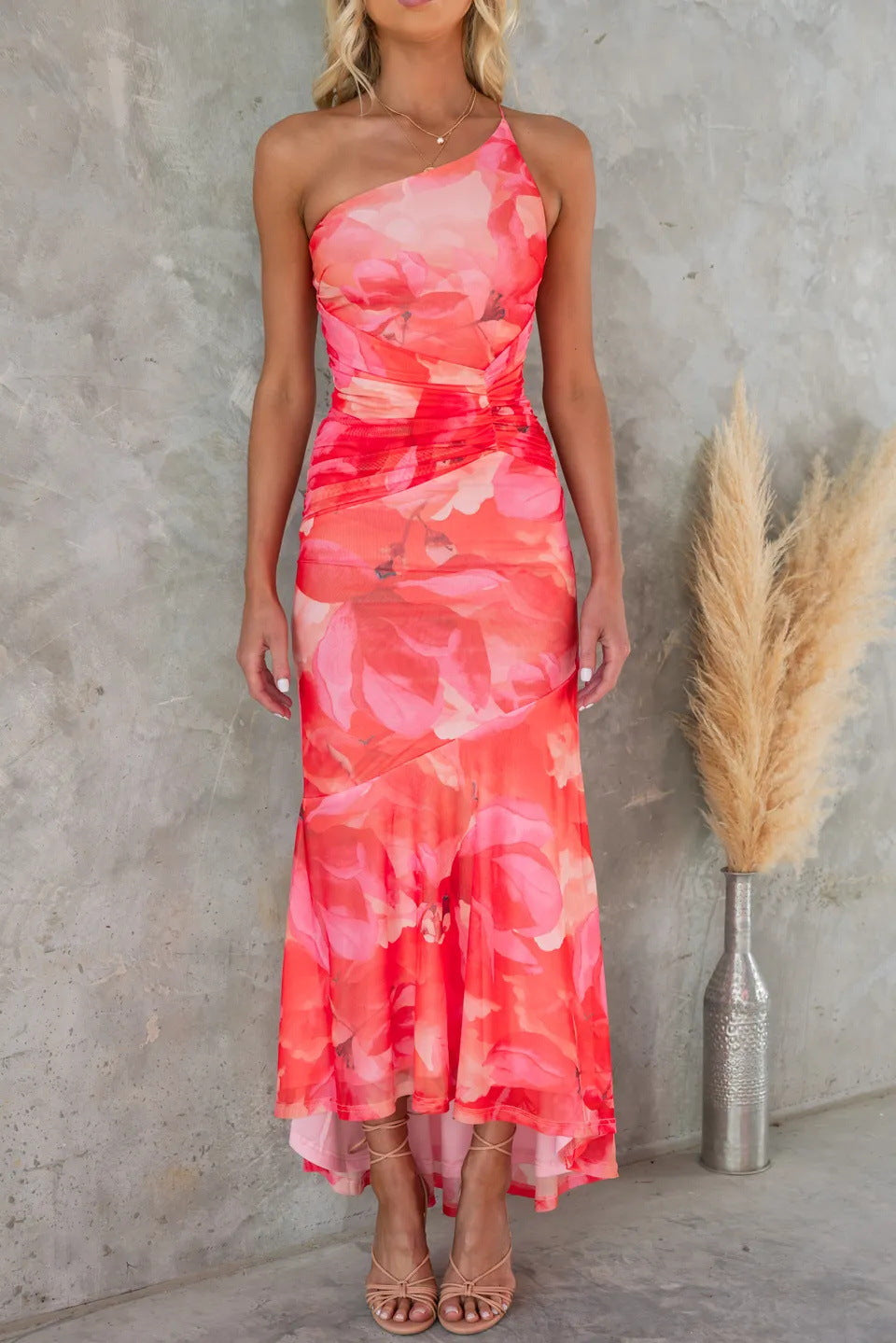 Enchanting Floral Print Silky Chiffon Breathable Summer Silhouette Wedding Dress