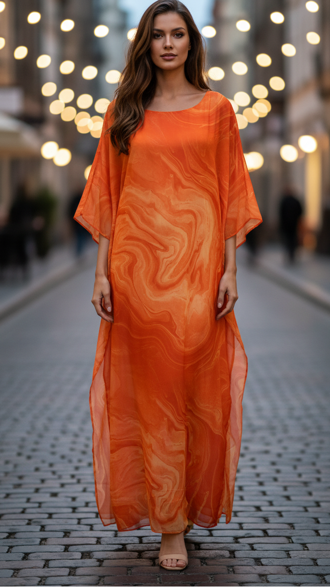 Women’s Golden Chiffon Kaftan Maxi Dress – Elegant Batwing Sleeve Evening Wear Dress