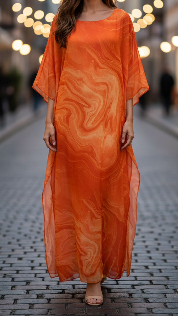 Women’s Golden Chiffon Kaftan Maxi Dress – Elegant Batwing Sleeve Evening Wear Dress