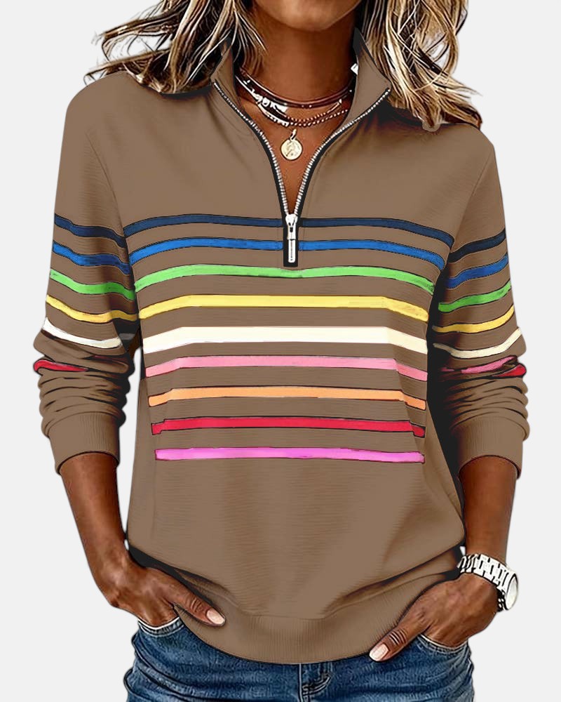 Vienna | Rainbow Striped Zip Sweatshirt