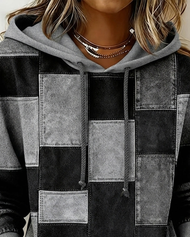 Stylish Long Sleeve Checkered Hoodie