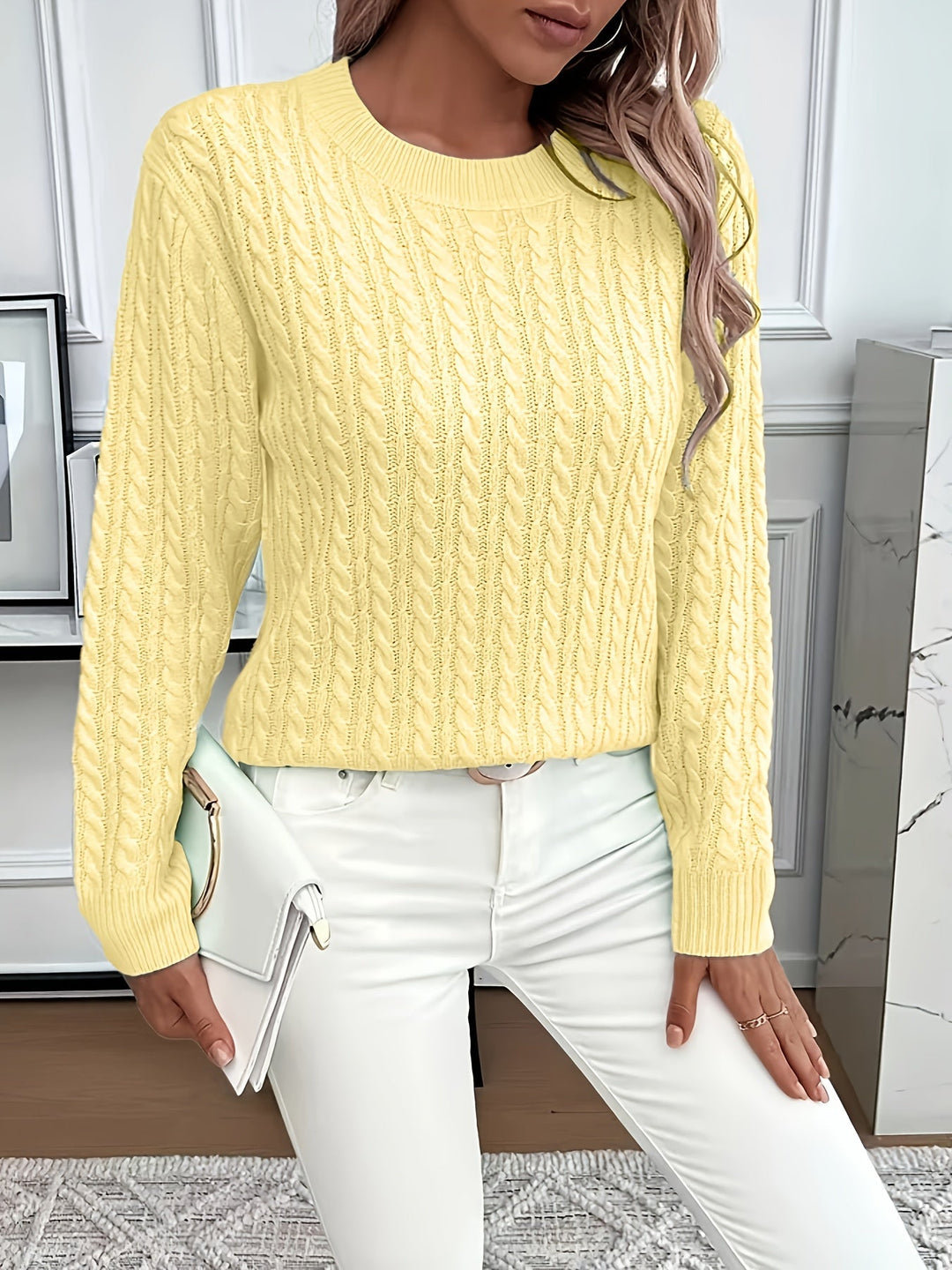 Faye | Cable Knit Round Neck Sweater