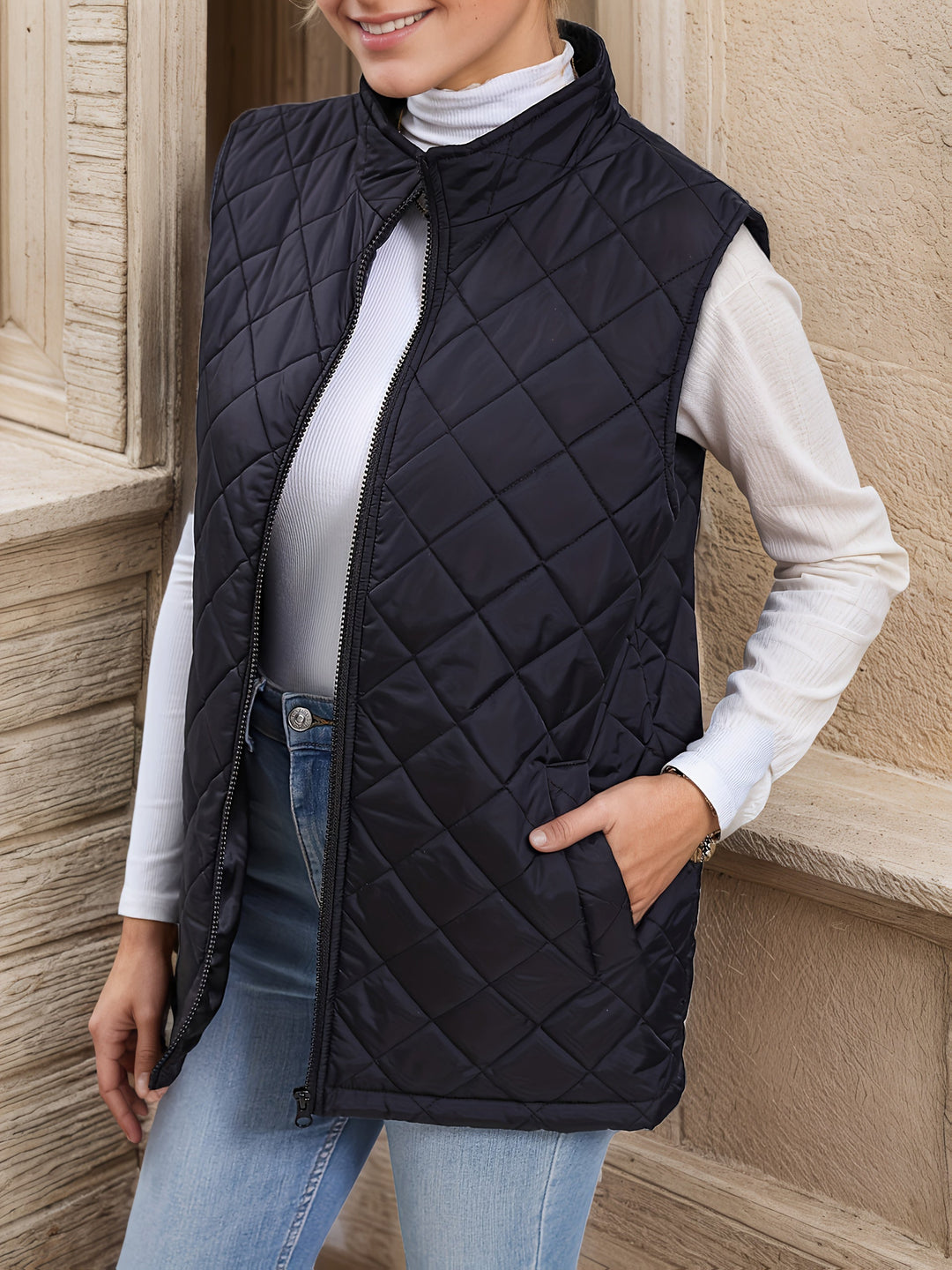 Eileen | Layered Long Vest with Check Pattern