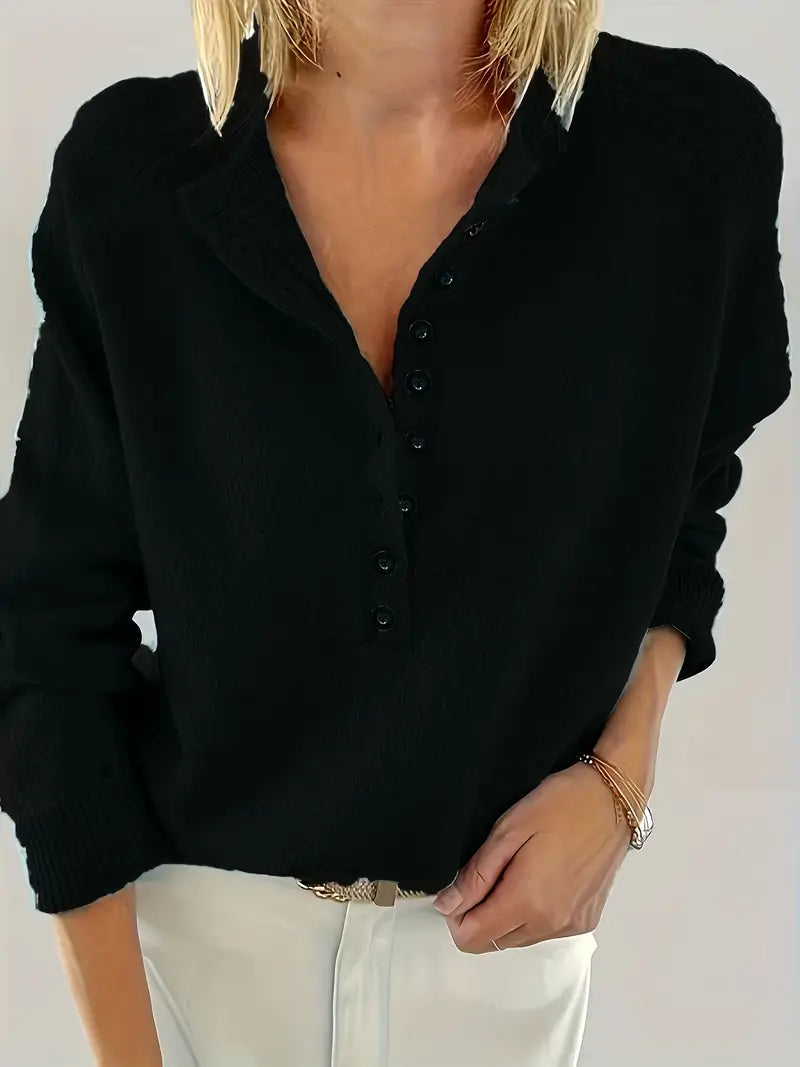 Caroline - Solid Sweater with Half Button Closure