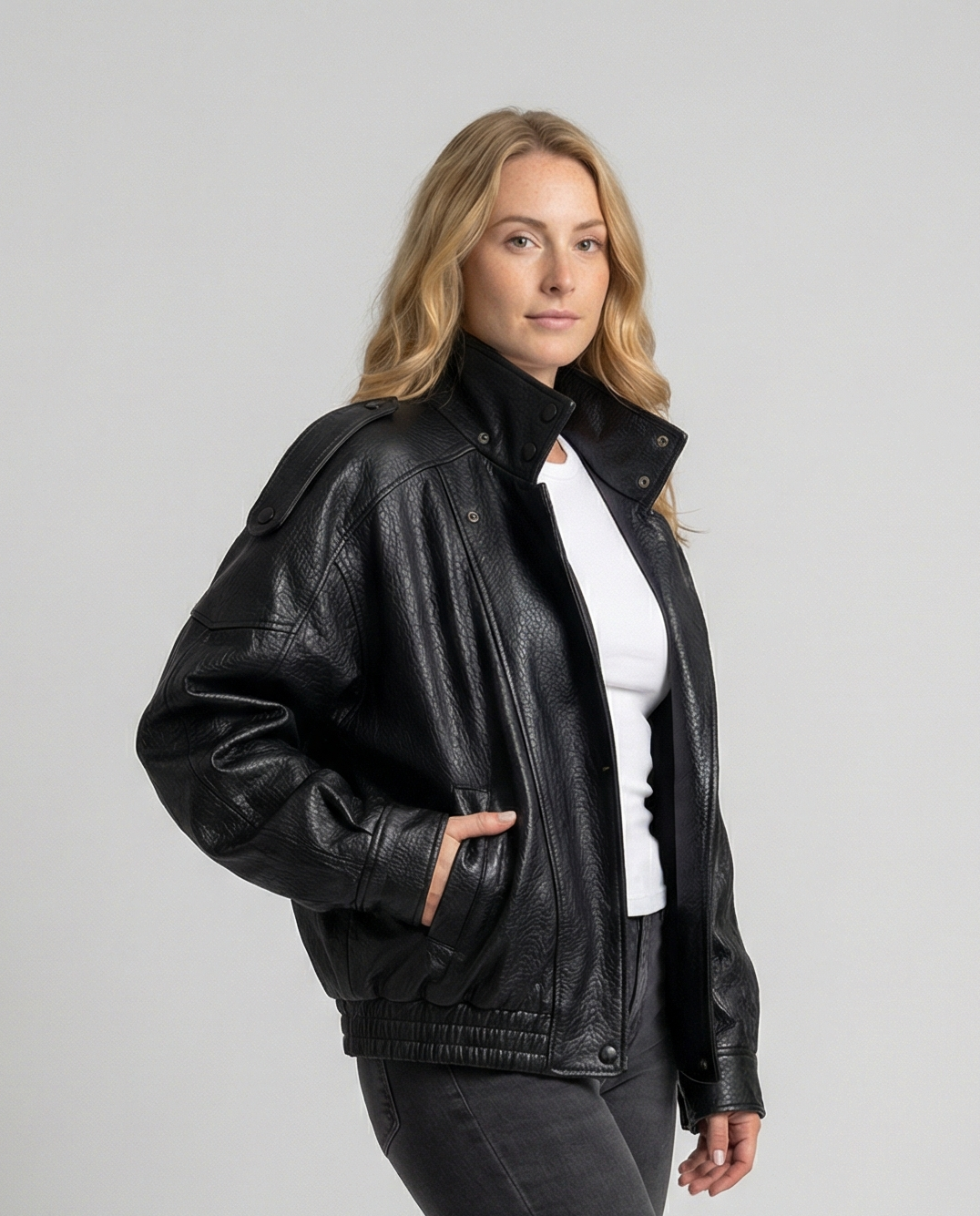 Ebba | Fluid Leather Jacket with Notch Lapel