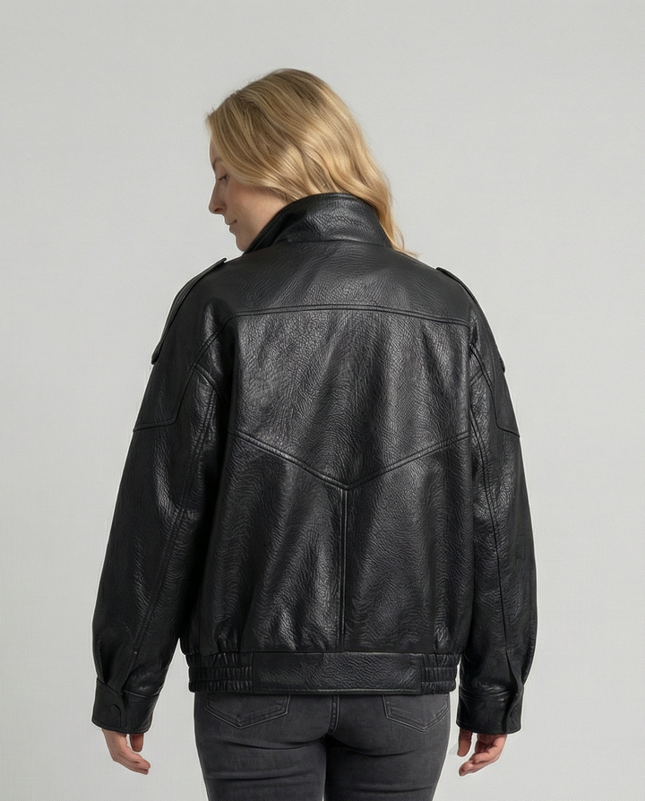 Ebba | Fluid Leather Jacket with Notch Lapel