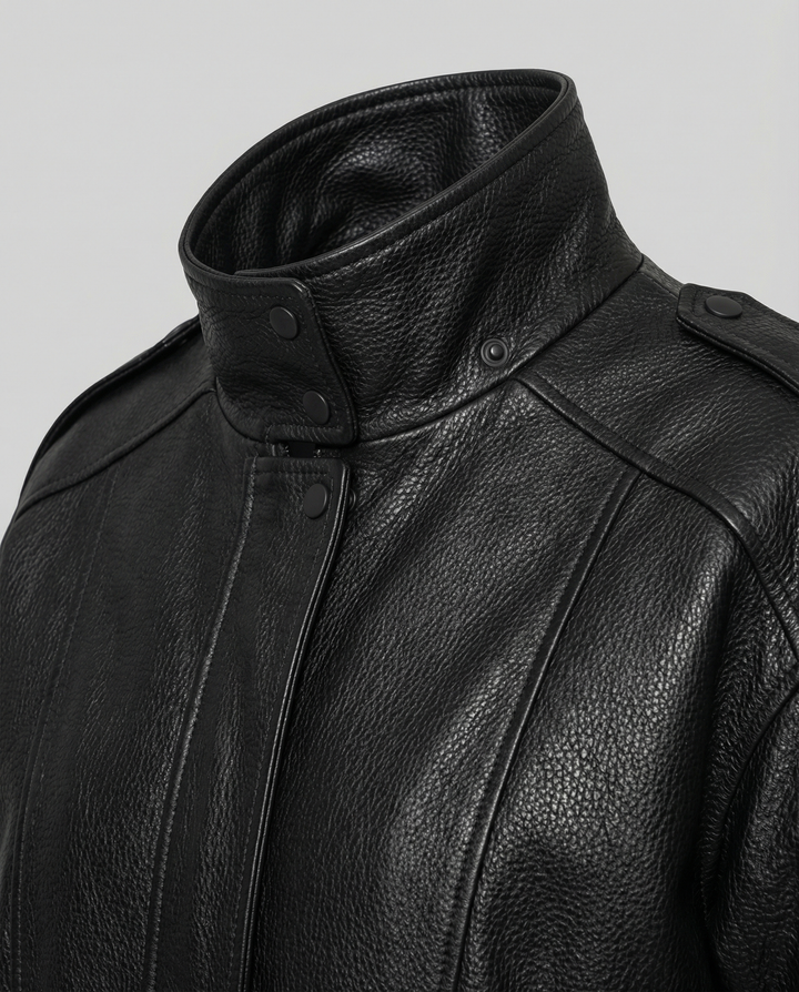 Ebba | Fluid Leather Jacket with Notch Lapel