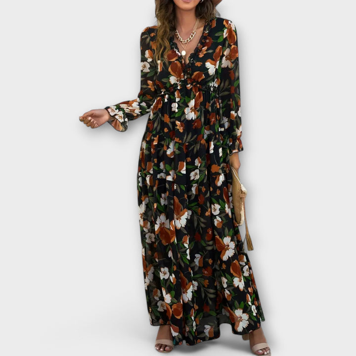 Effortless Floral V-Neck Lightweight Georgette Maxi Dress With Flowing Silhouette