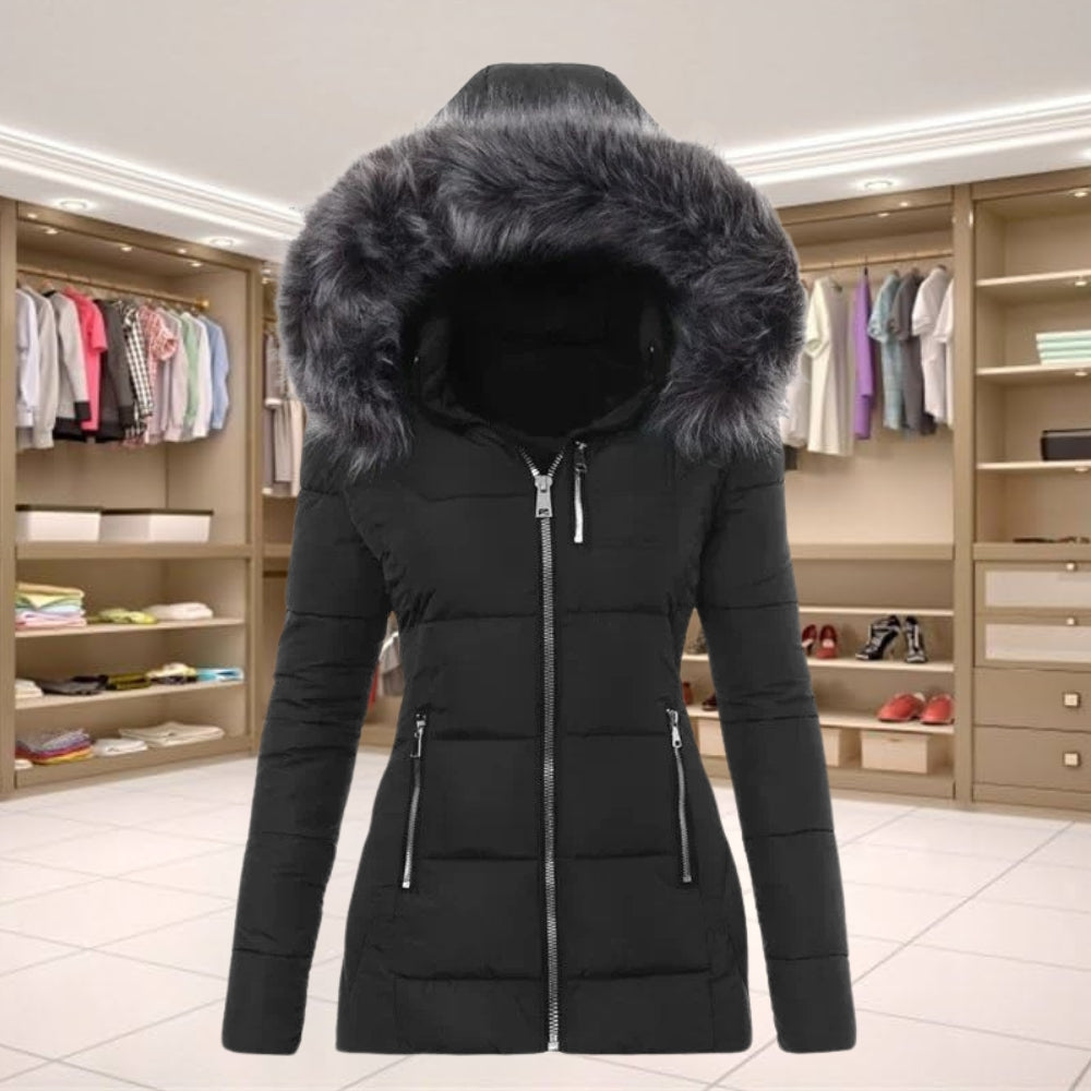 Warm Faux Fur Winter Jacket with Trim