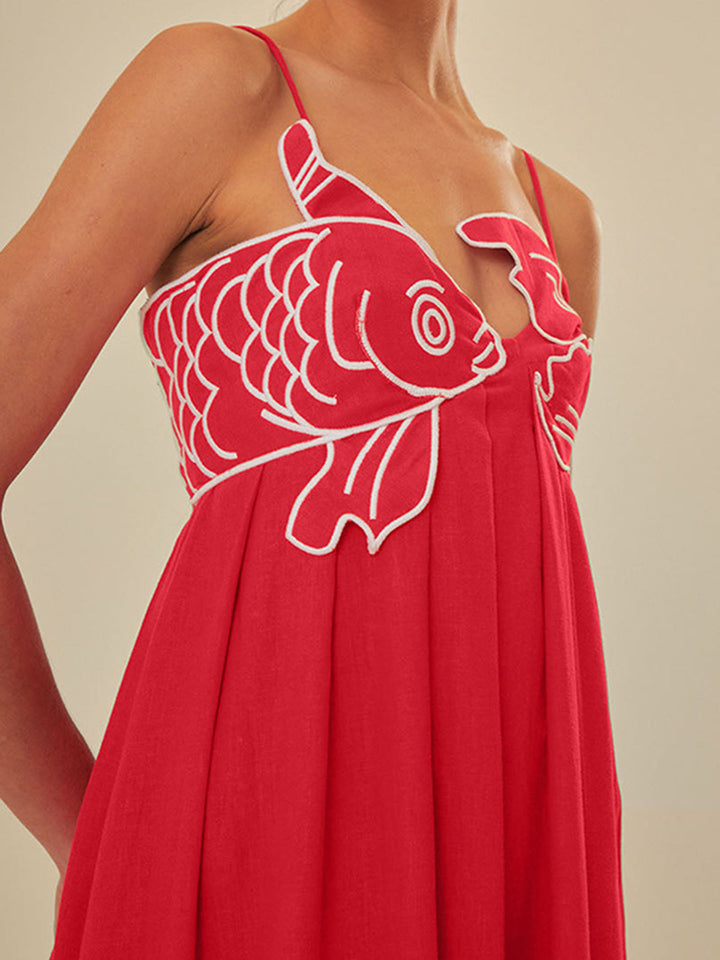 Effortlessly Elevated Embroidered Spaghetti Strap Silk Maxi Dress Flowing Silhouette