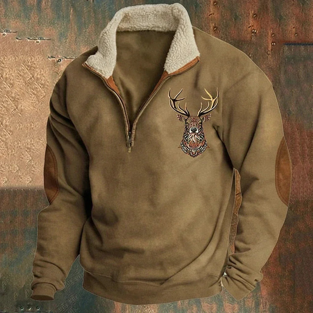 Men's Nordic Deer Sweater with Half Zip