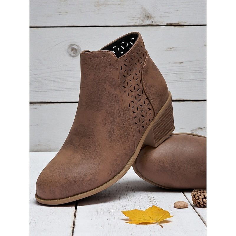 Hollis | Cutout Low Heeled Ankle Boots