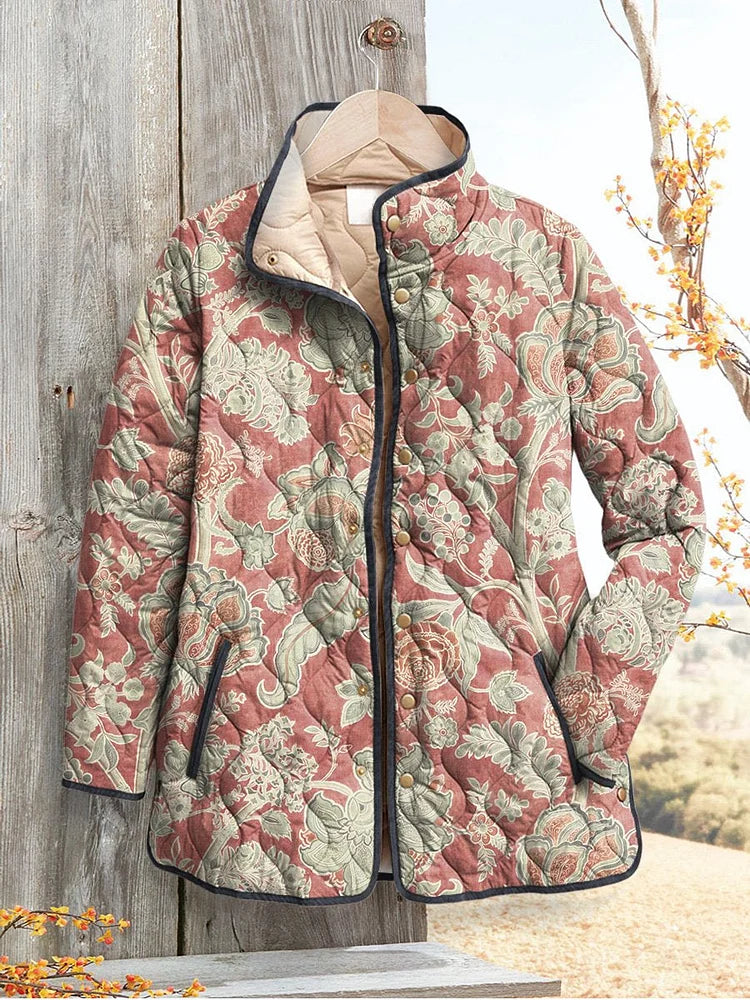 Women's Vintage Floral Pattern Print Casual Quilted Jacket