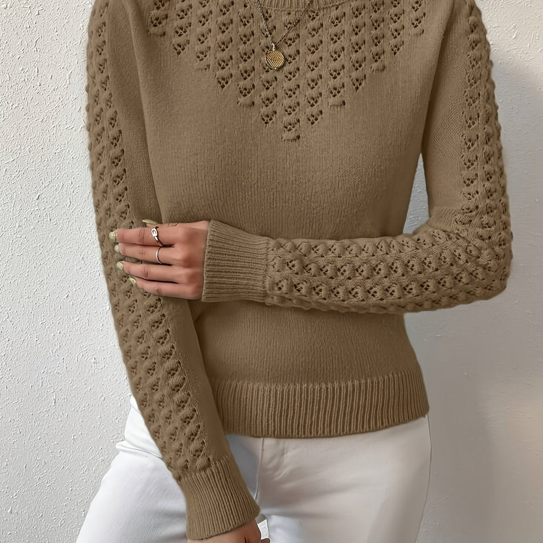 Aveline | Pointelle Knit Round Neck Sweater