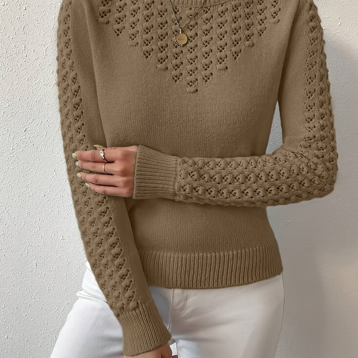 Aveline | Pointelle Knit Round Neck Sweater