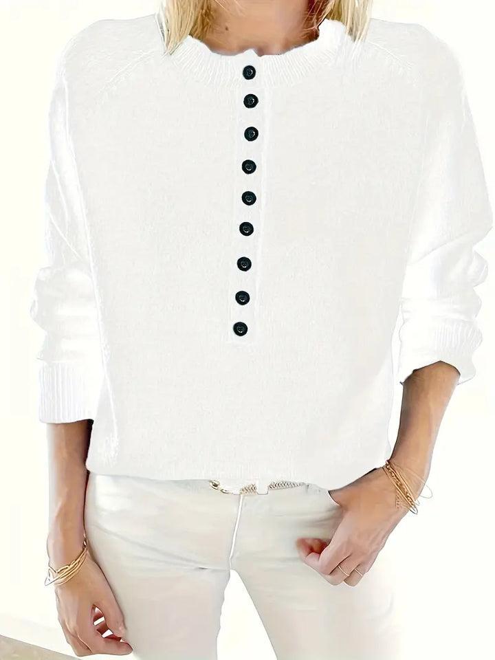 Caroline - Solid Sweater with Half Button Closure