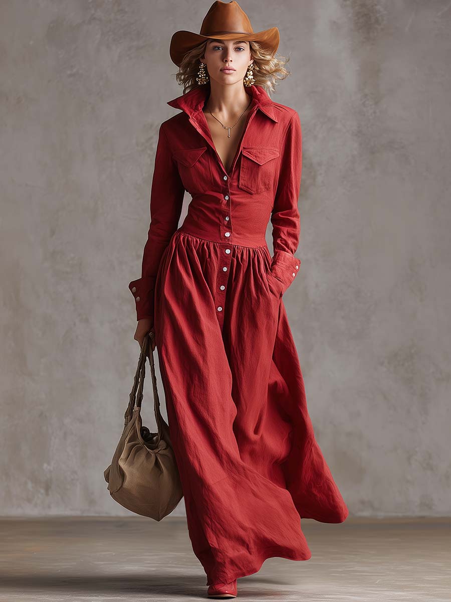 UltraLuxurious Breathable Lapel Front Button Trench Coat CottonLinenBlend Maxi Dress
