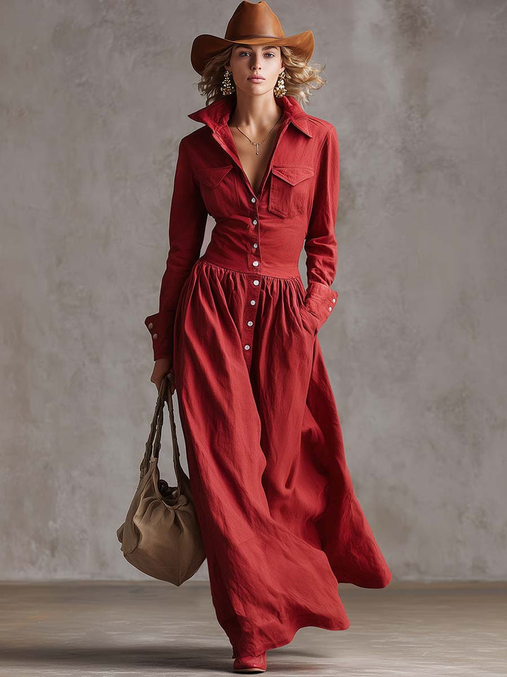 UltraLuxurious Breathable Lapel Front Button Trench Coat CottonLinenBlend Maxi Dress
