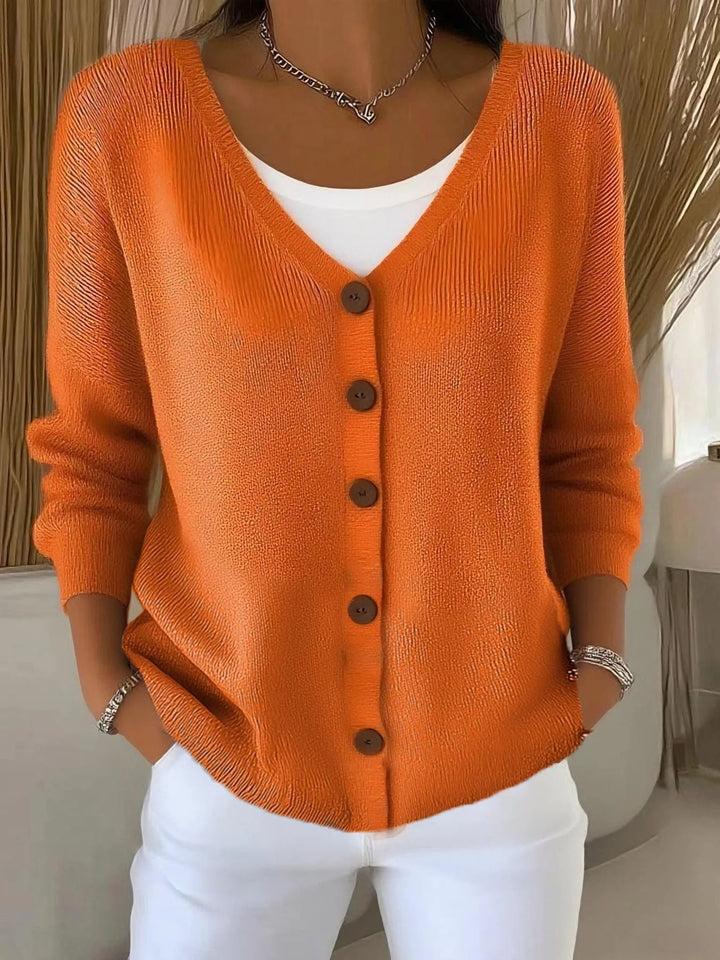 Olivia - Long Sleeve V-Neck Button Sweater