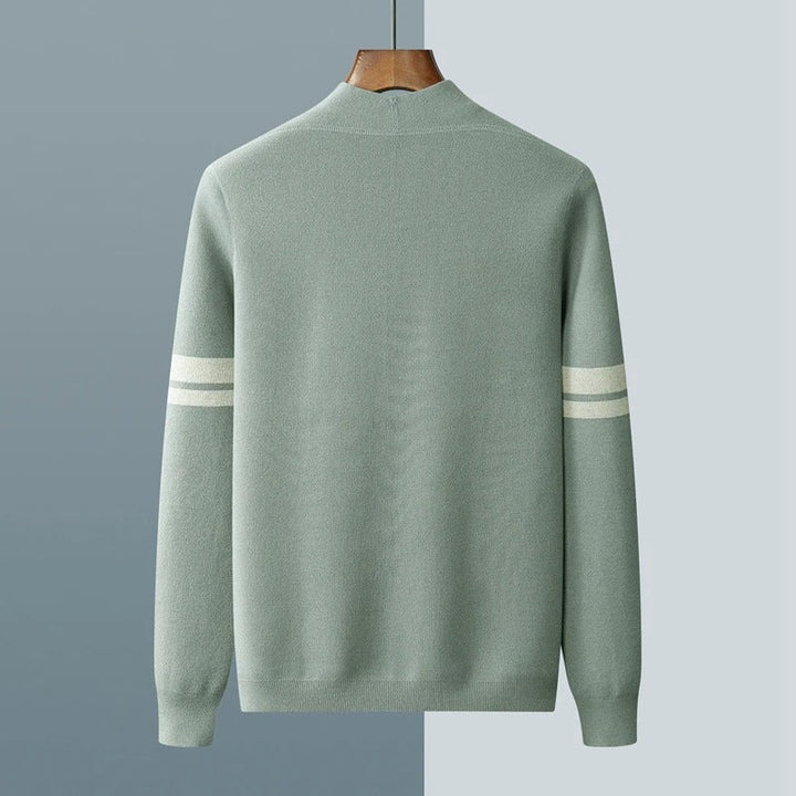 Classic Merino Men's Cardigan with Striped Sleeves