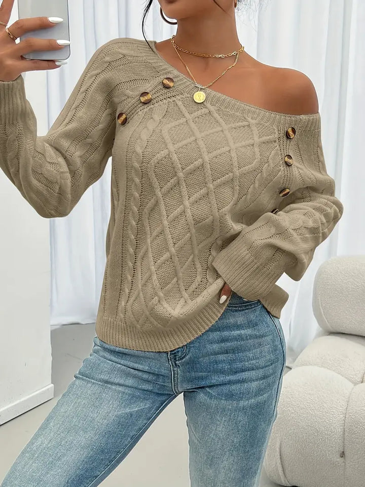 Lina - Long Sleeve Sweater with Braided Pattern, Casual Sweater with Round Neck