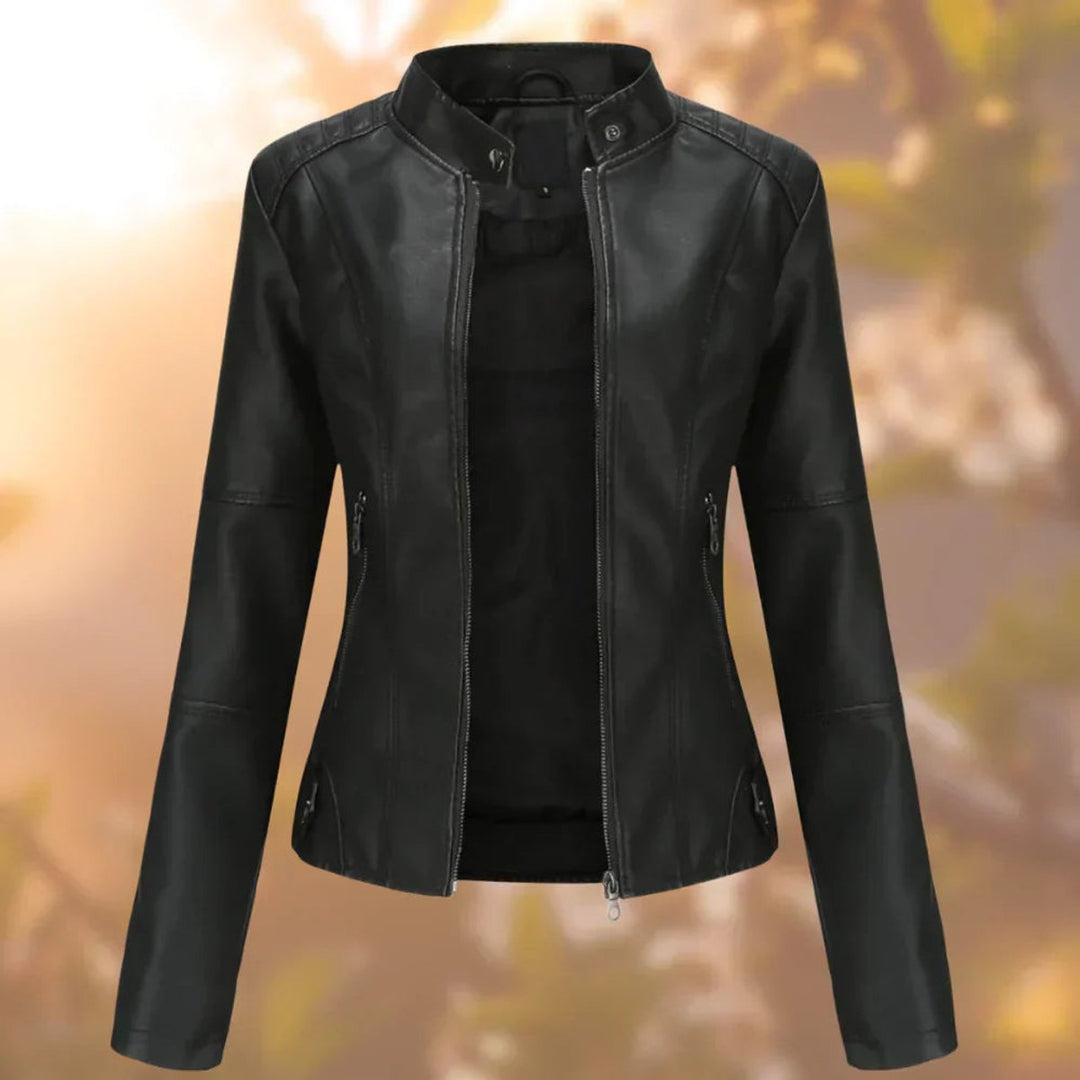 Graciela | High-Collared Zip-Up Effortless Leather Jacket