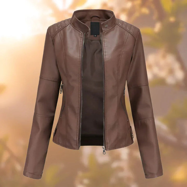 Graciela | High-Collared Zip-Up Effortless Leather Jacket