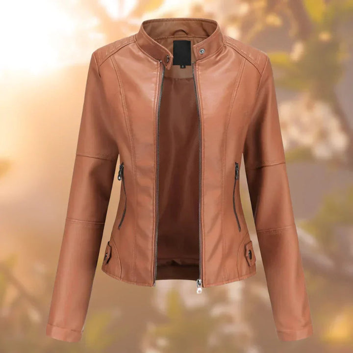 Graciela | High-Collared Zip-Up Effortless Leather Jacket