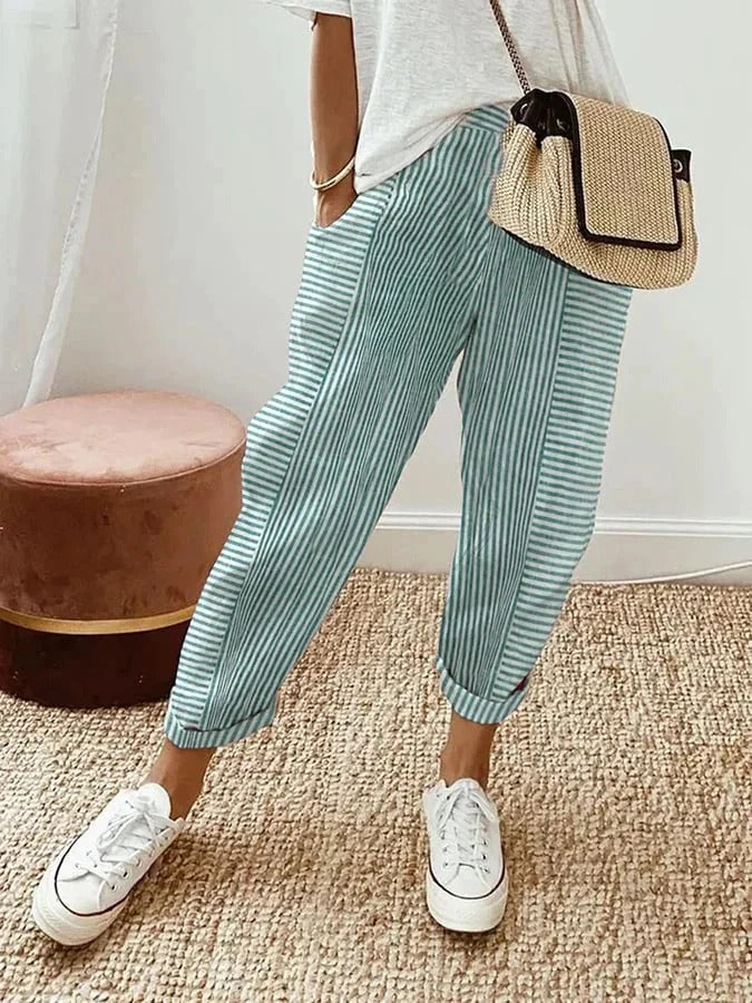 Elodie | Striped Trousers with Relaxed Fit and Elastic Waist