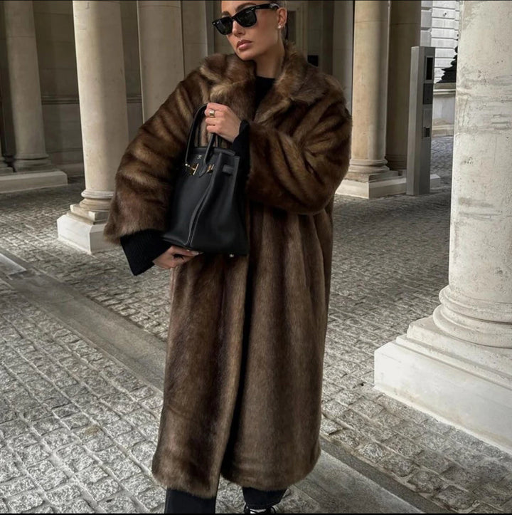 Ladies Long Faux Fur Coat with Relaxed Fit