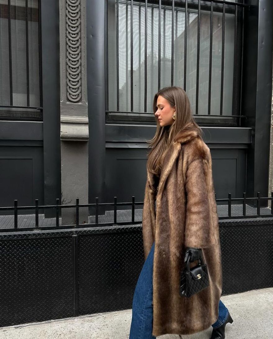 Ladies Long Faux Fur Coat with Relaxed Fit