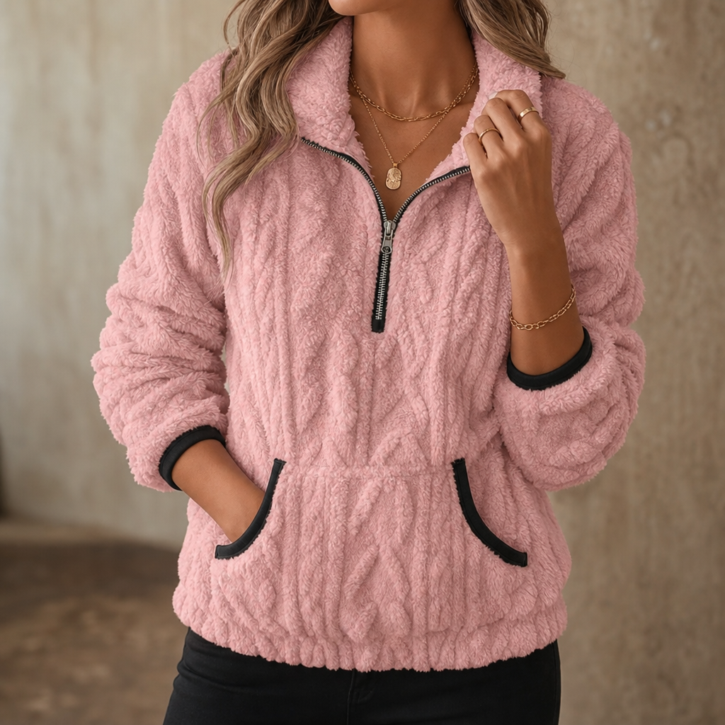 Lunelle – Plush Half-Zip Fleece Pullover with Kangaroo Pocket