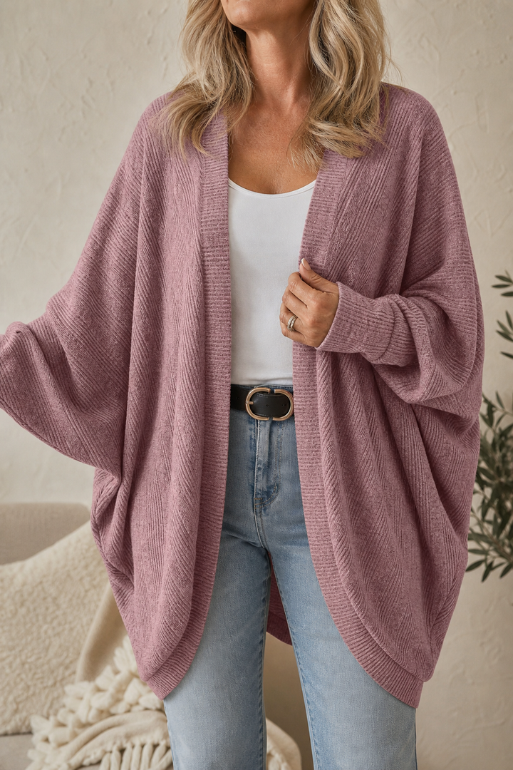 Wearbella – Batwing Sleeve Open-Front Knitted Cardigan