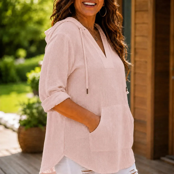 Muslina – Soft V-Neck Hoodie Summer Top with Kangaroo Pocket