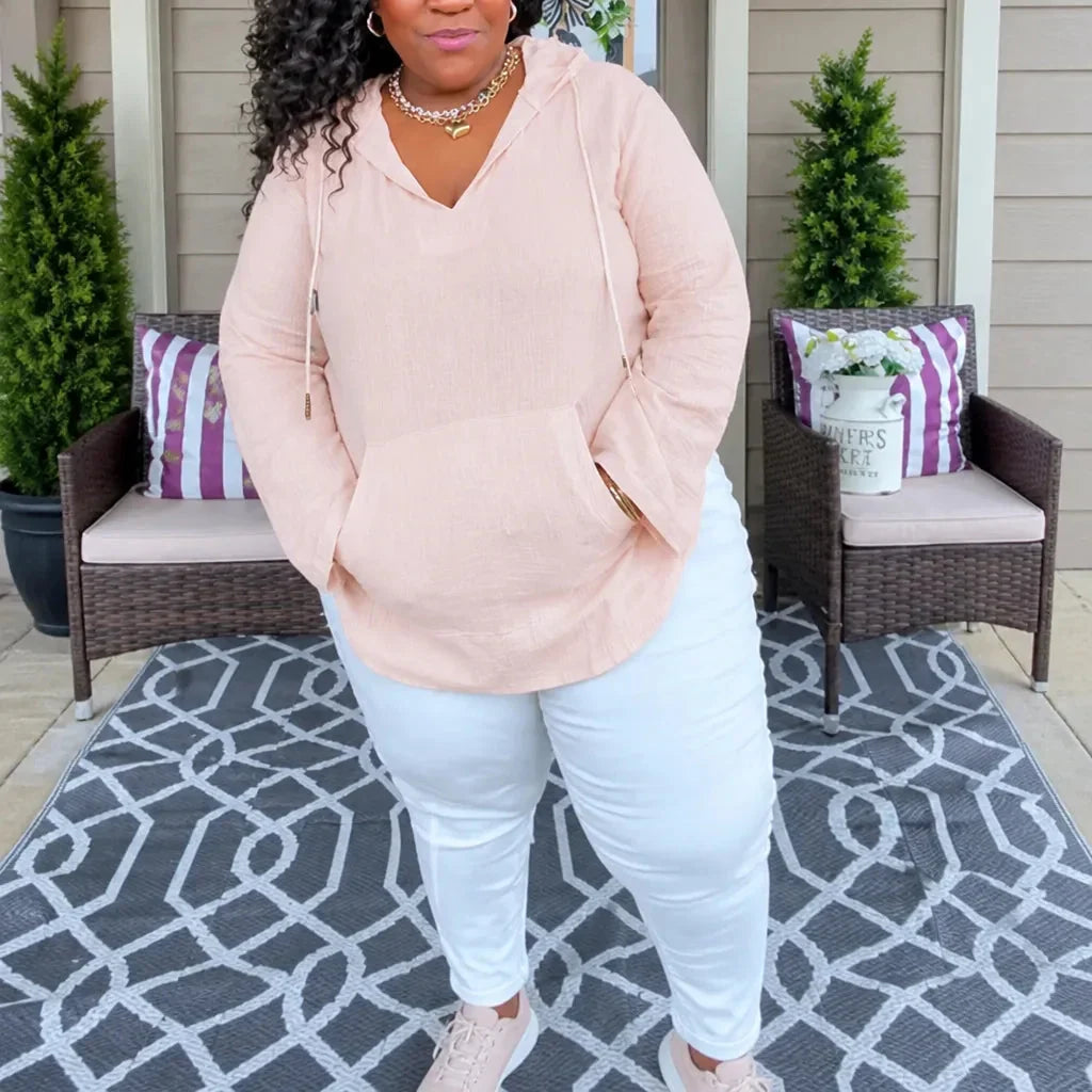 Muslina – Soft V-Neck Hoodie Summer Top with Kangaroo Pocket