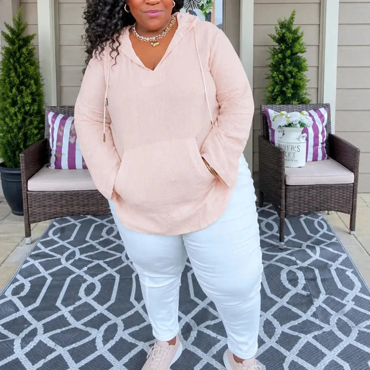 Muslina – Soft V-Neck Hoodie Summer Top with Kangaroo Pocket