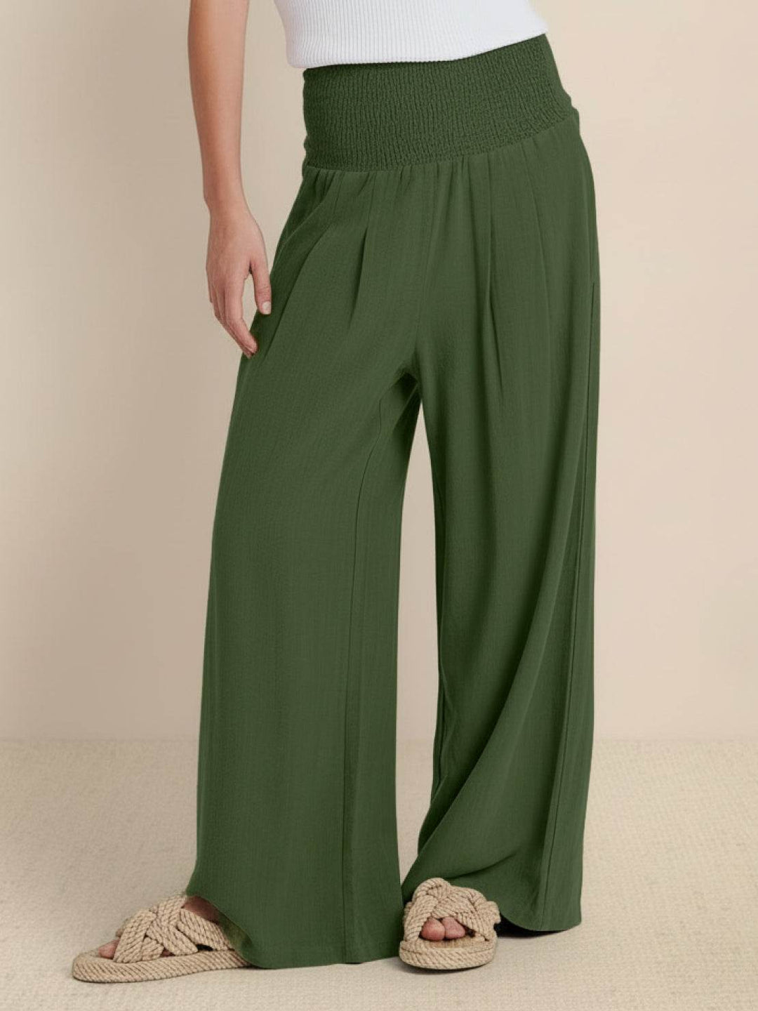 Hadley | High Waist Wide Leg Trousers with Smocked Waist and Relaxed Fit
