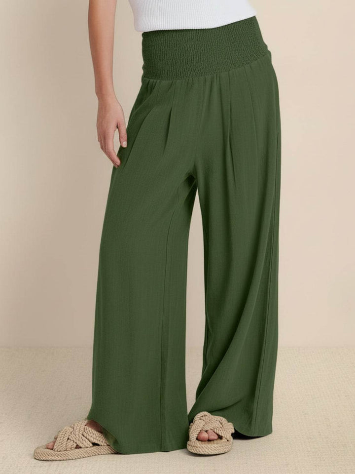 Hadley | High Waist Wide Leg Trousers with Smocked Waist and Relaxed Fit
