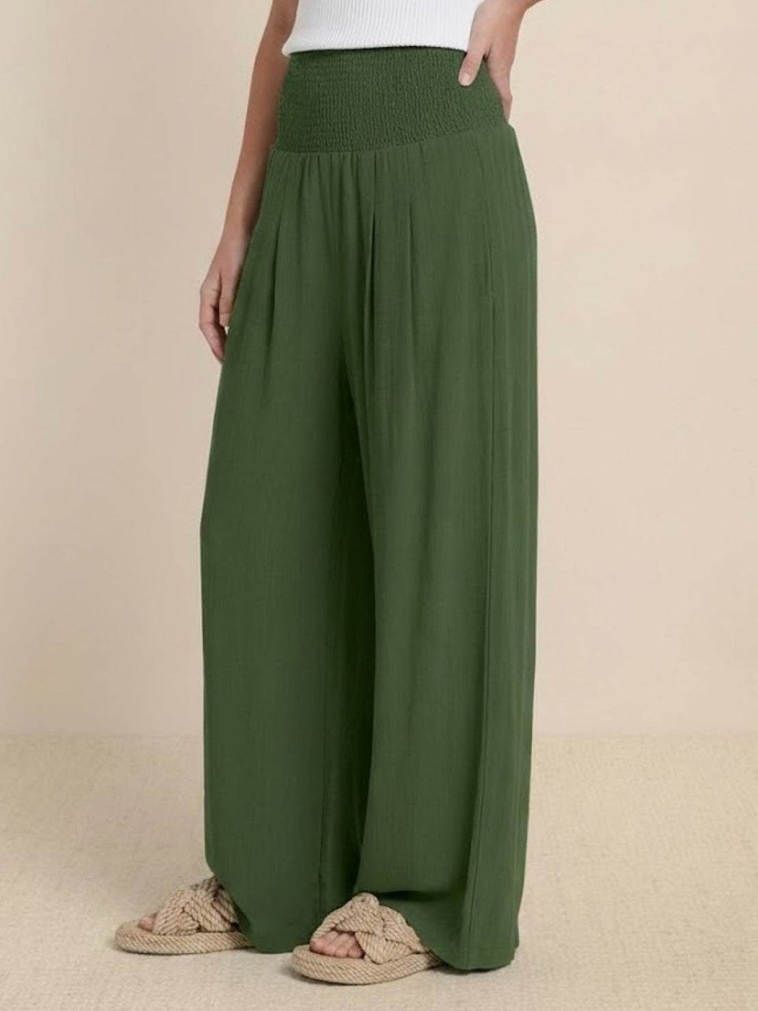 Hadley | High Waist Wide Leg Trousers with Smocked Waist and Relaxed Fit