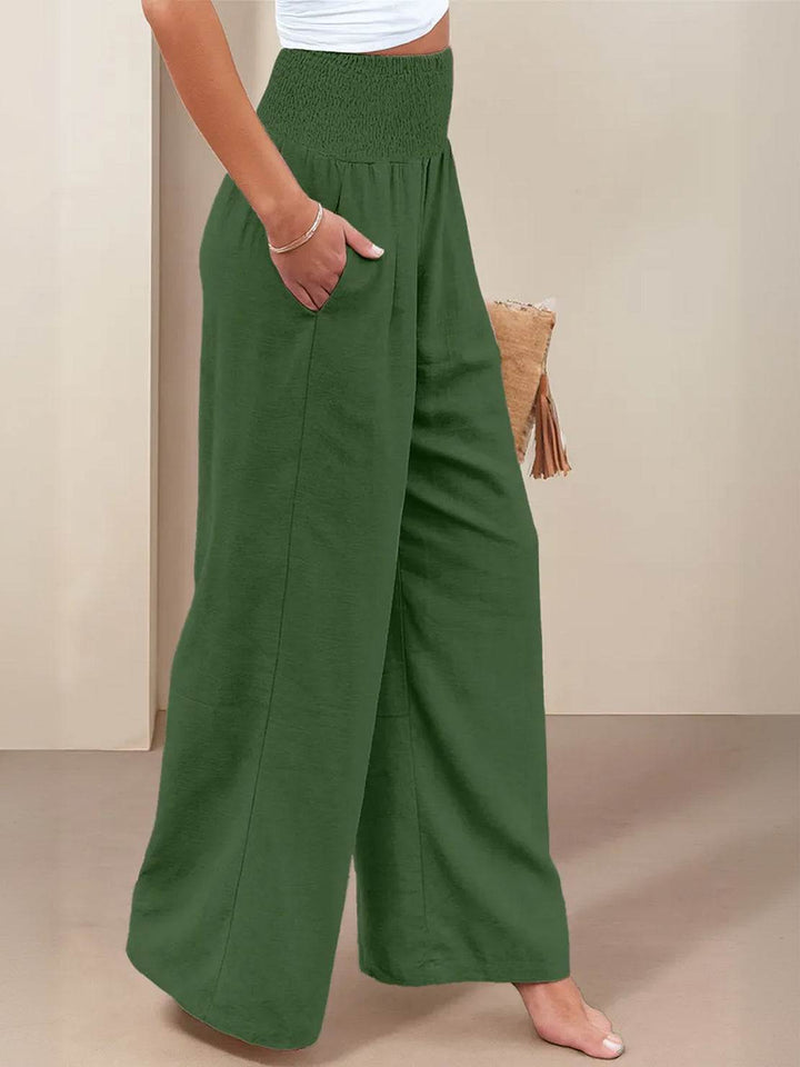 Hadley | High Waist Wide Leg Trousers with Smocked Waist and Relaxed Fit