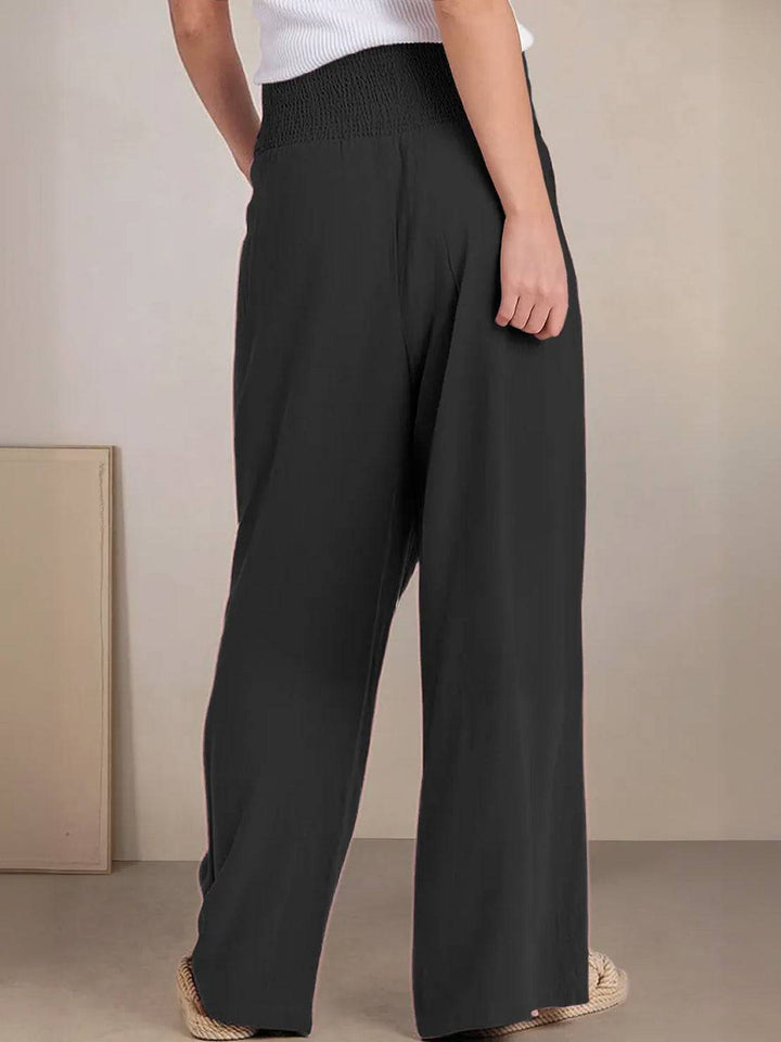 Hadley | High Waist Wide Leg Trousers with Smocked Waist and Relaxed Fit
