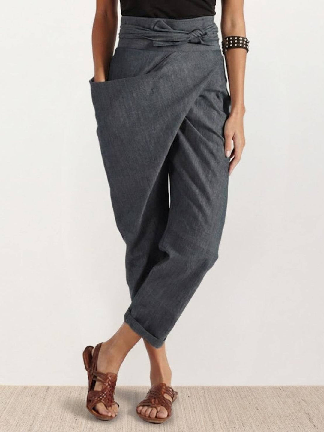 Laurel | Cropped Tapered Trousers with High Waist and Wrap Front
