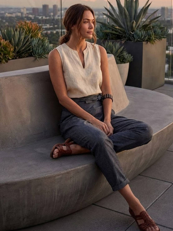 Laurel | Cropped Tapered Trousers with High Waist and Wrap Front