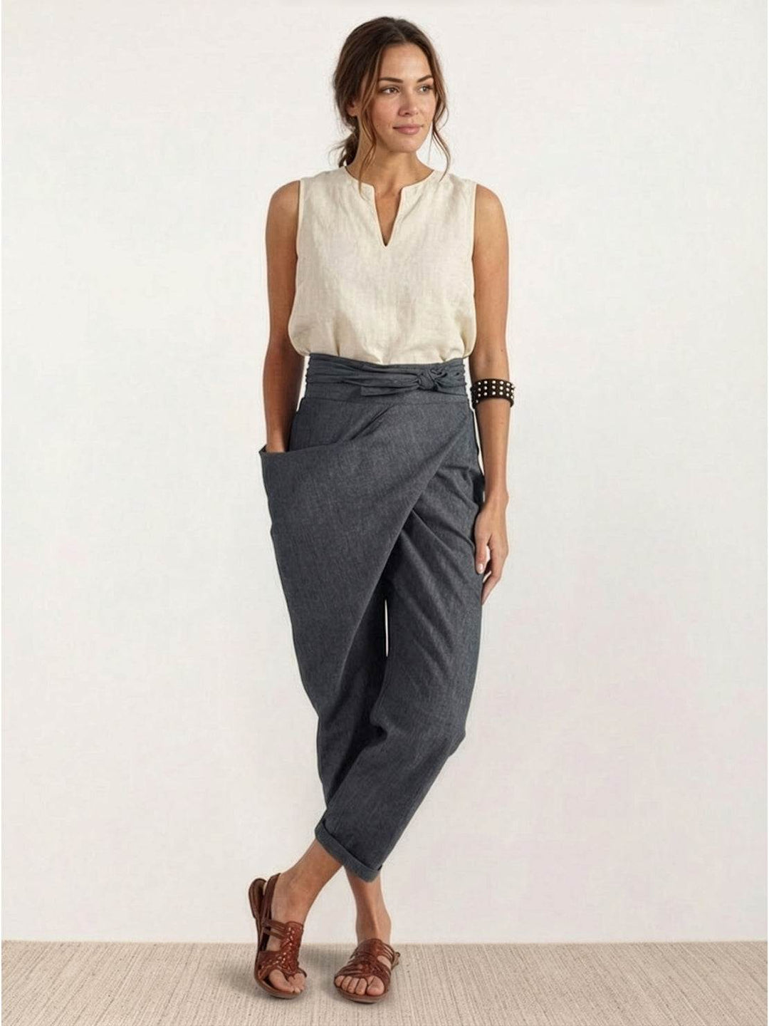 Laurel | Cropped Tapered Trousers with High Waist and Wrap Front