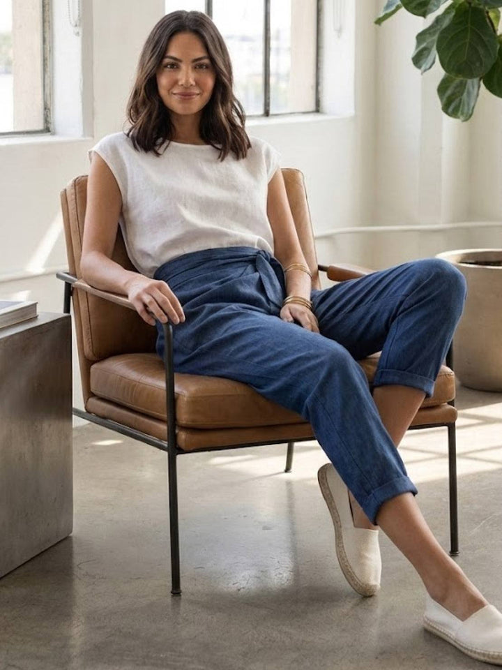 Laurel | Cropped Tapered Trousers with High Waist and Wrap Front